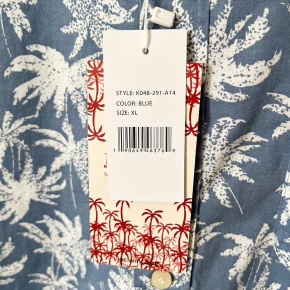NWT Jachs NY Stretch Short Sleeve Shirt Blue Palm Tree Print Mens XL Tropical - Picture 3 of 9
